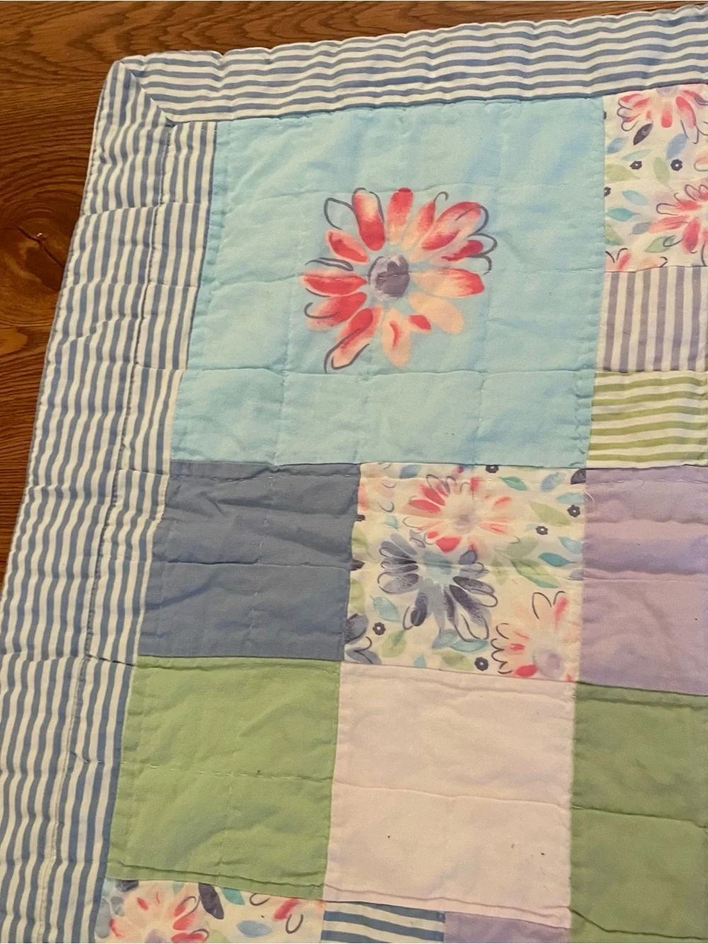 Vintage Chaps Patchwork Quilted Pillow Sham Standard Pastel Cottage Core 2 Sided